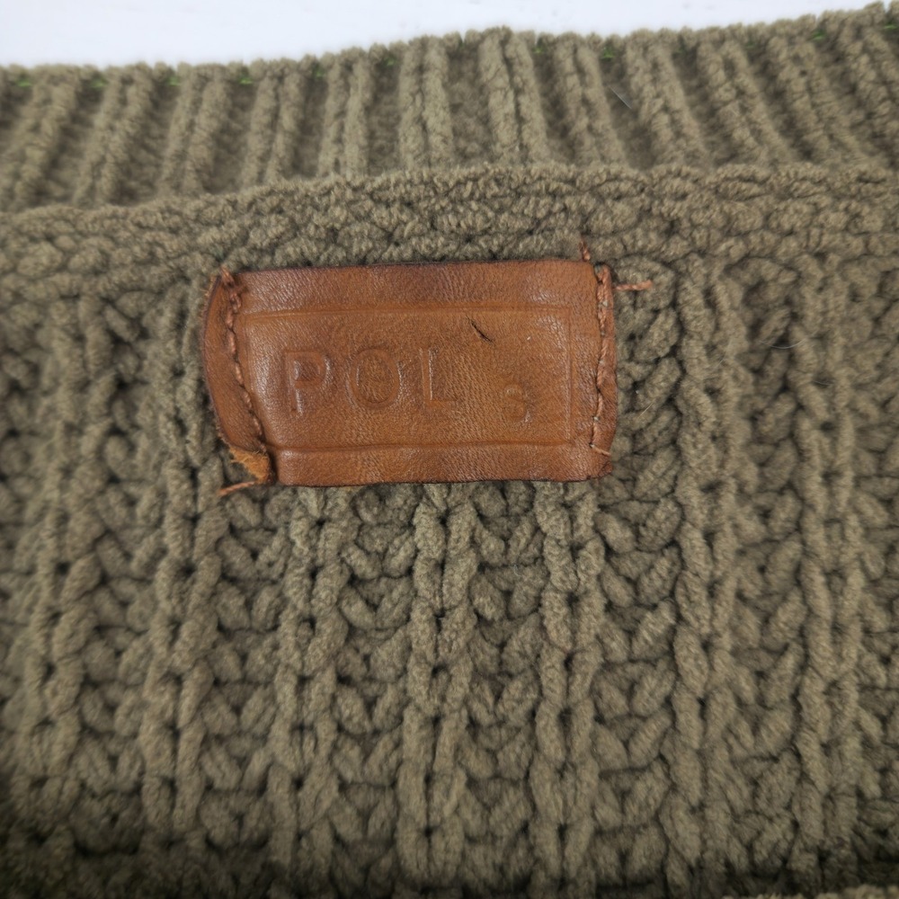 POL Olive Green Cream Striped Distressed Chunky Knit Sweater JST398 Womens Small - Picture 5 of 7